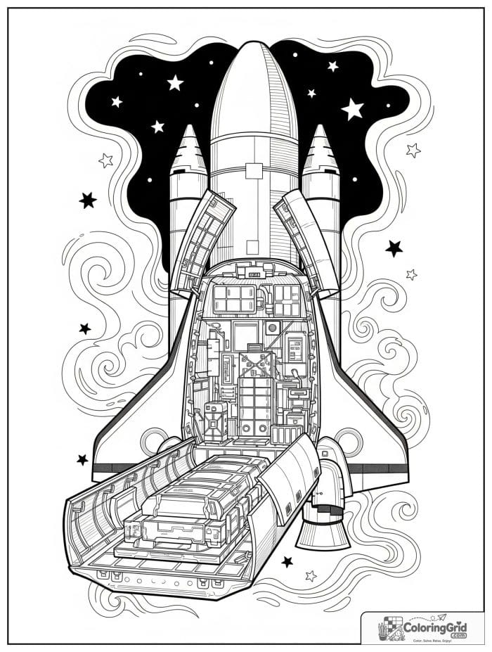 Space shuttle cargo bay open coloring printable.