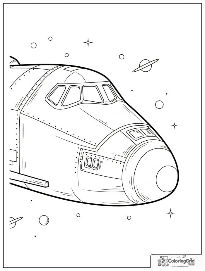 Space shuttle cockpit close-up coloring sheet.