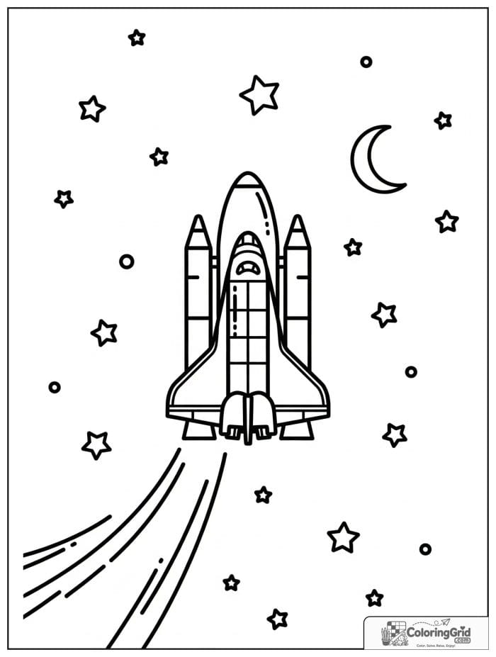 Space shuttle flying through stars coloring activity.