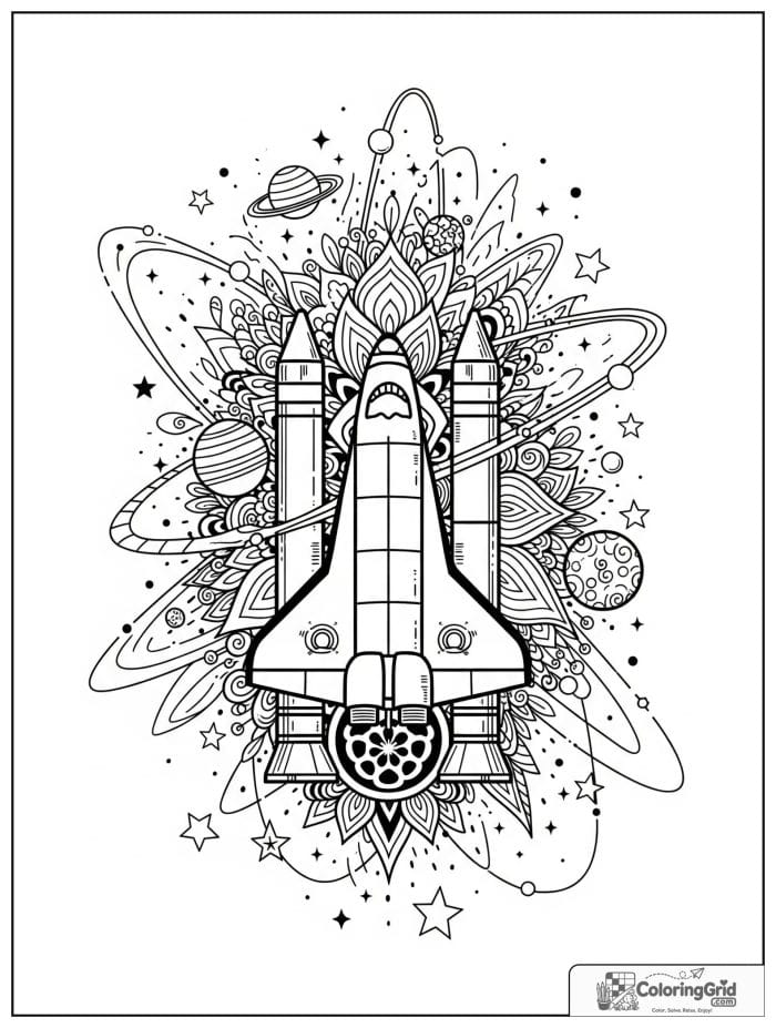 Detailed galaxy pattern space shuttle coloring page.