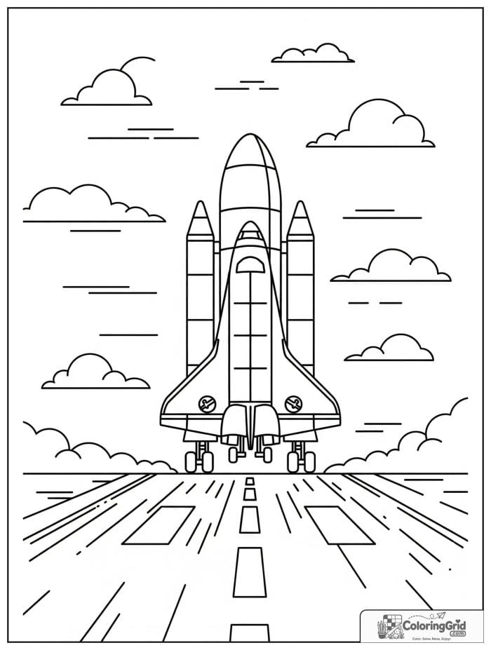 Space shuttle landing on runway coloring page.