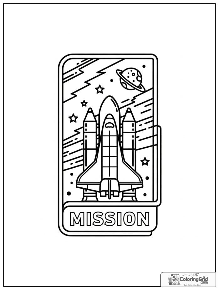 Mission patch style space shuttle coloring page.