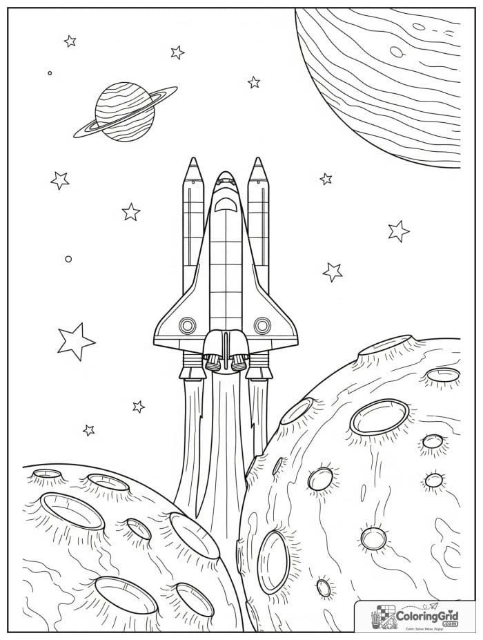 Space shuttle near the moon coloring sheet.