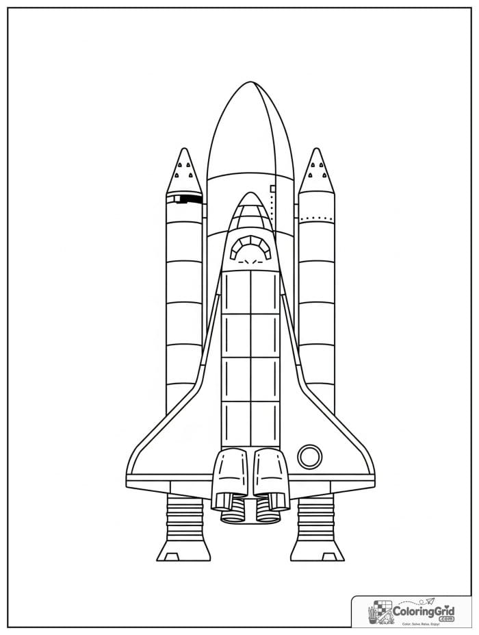 Detailed side view of a space shuttle for coloring.