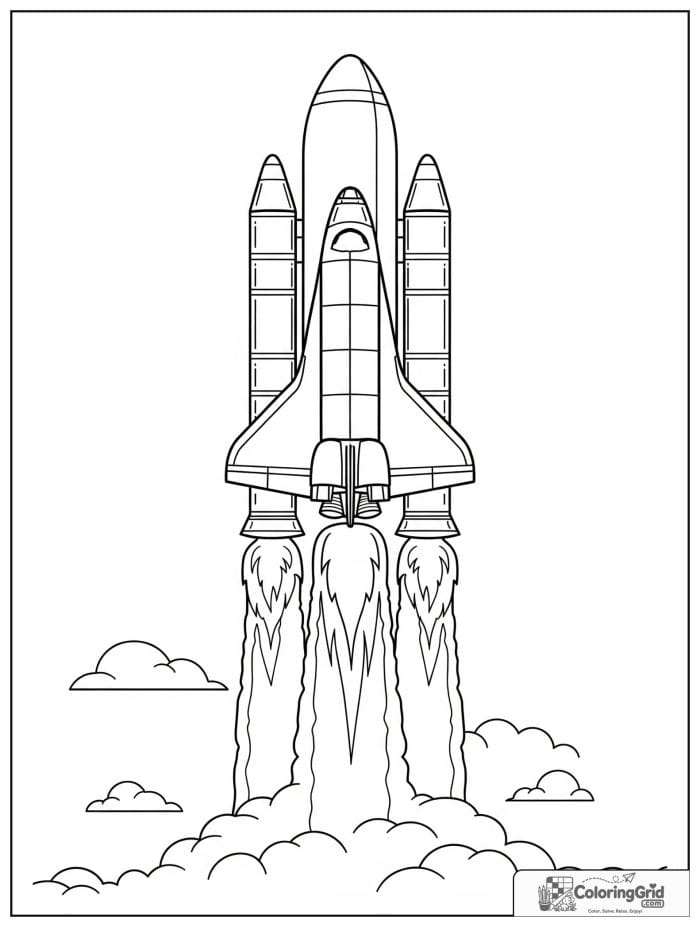 Vertical space shuttle launch coloring page.