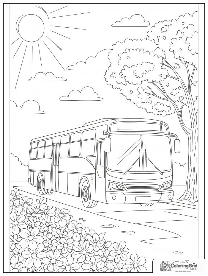 Spring bus with flowers for Bus Coloring Pages