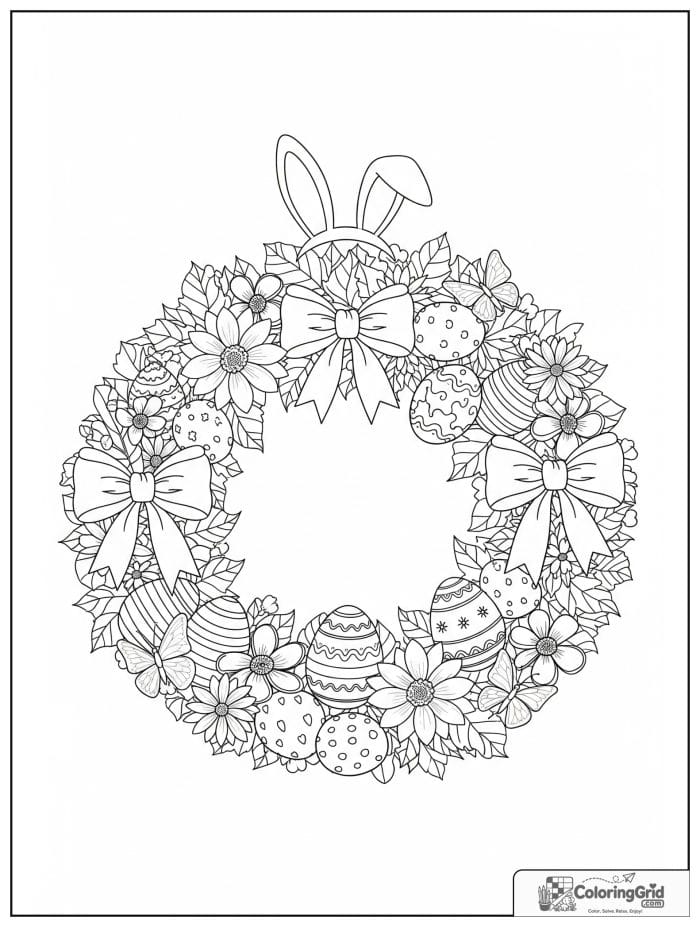 Spring flower Easter wreath coloring page