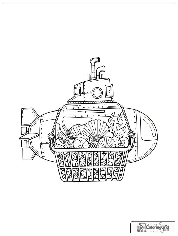 Science submarine vehicle carrying sample basket coloring page
