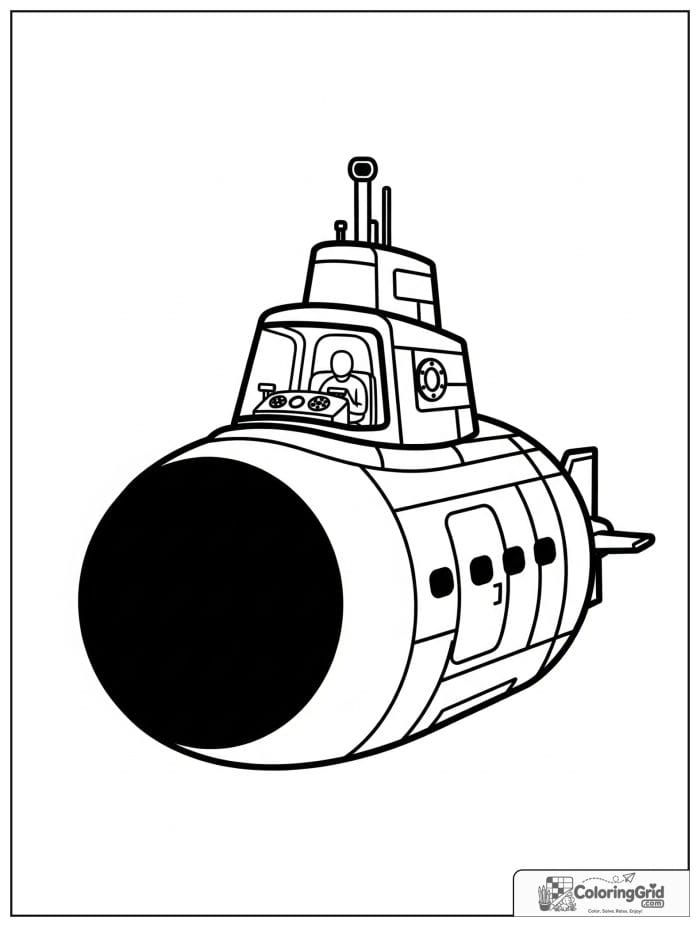 Submarine vehicle with control room window coloring page