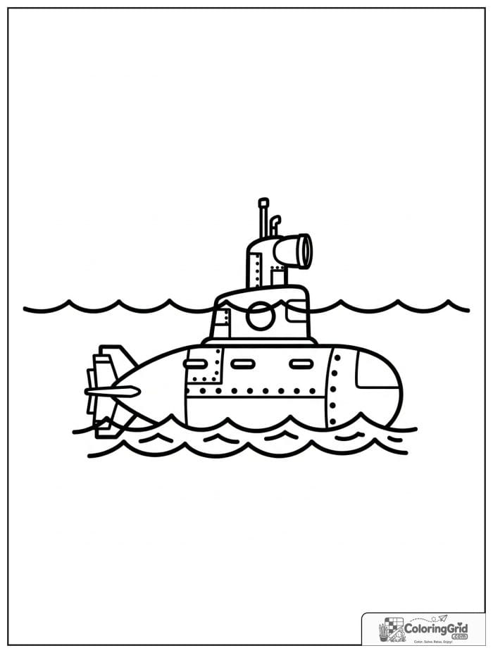 Submarine vehicle with periscope above water coloring page
