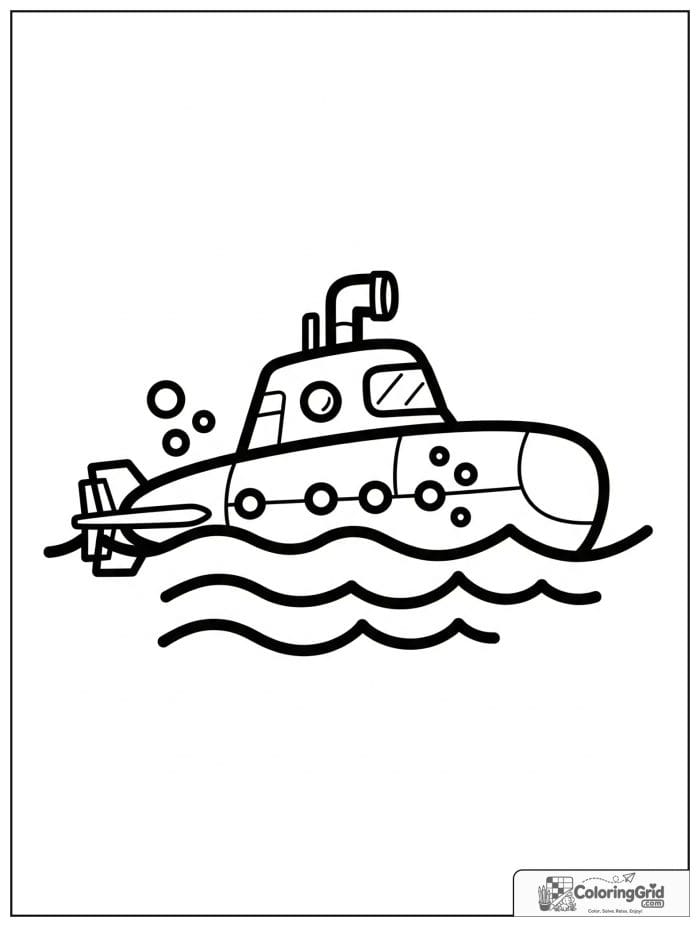 Submarine vehicle under ocean waves coloring page