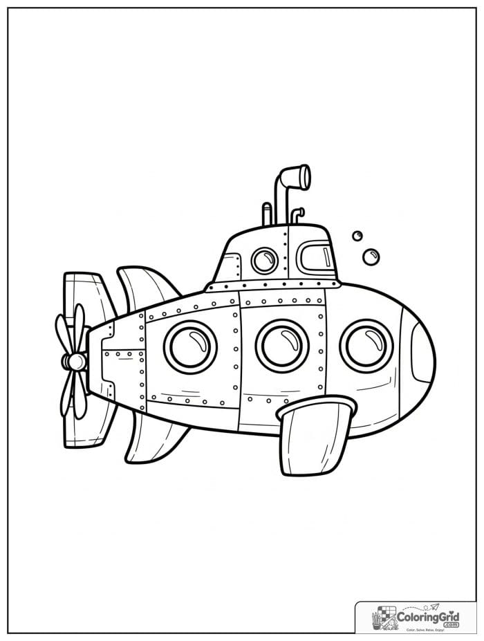 Submarine vehicle with big propeller coloring page