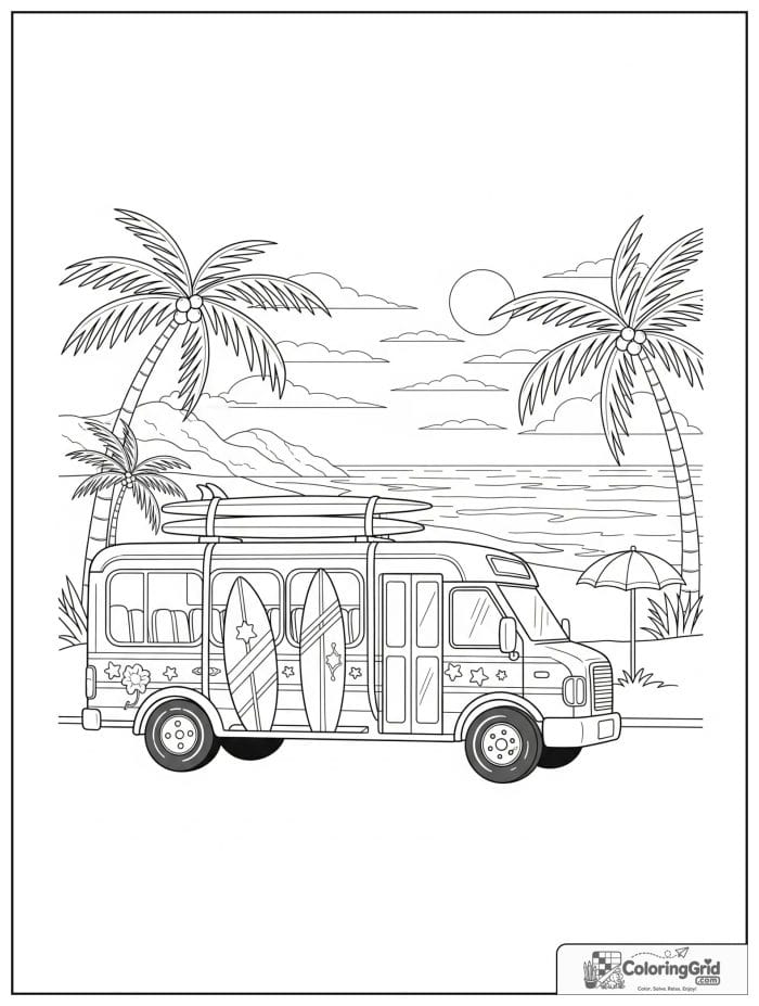 Summer beach shuttle bus for Bus Coloring Pages