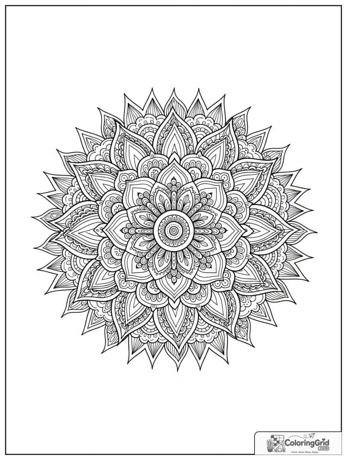Mandala-style sun in black and white line art.