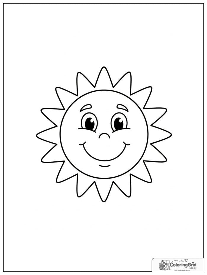 Smiling sun face in black and white line art.