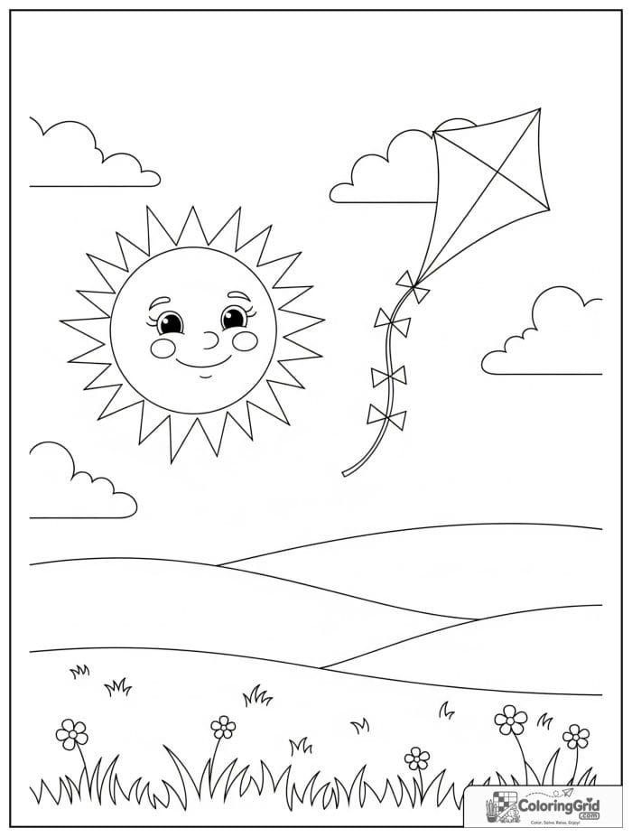 Sun and kite in a black and white sky scene.