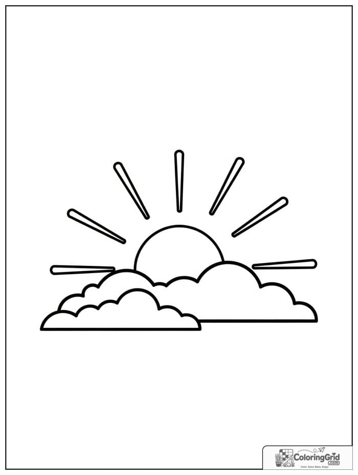 Sun peeking behind clouds in black and white artwork.