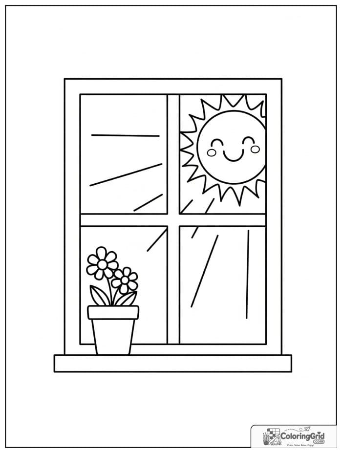 Sun shining through a window in black and white artwork.