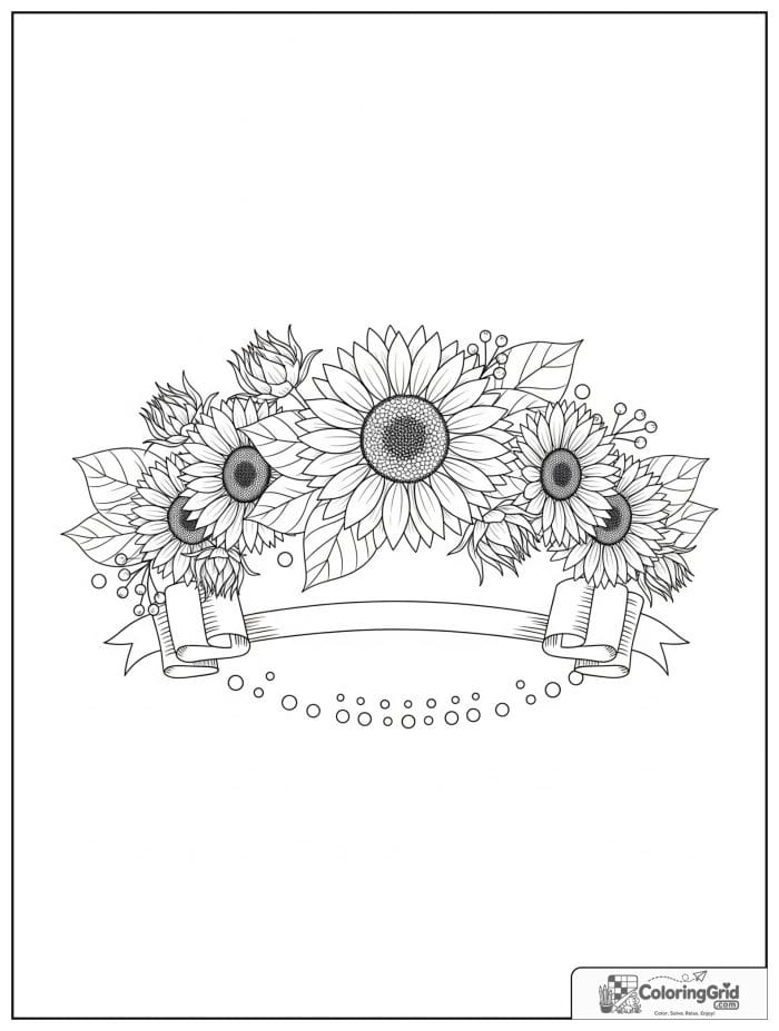 Sunflower crown with blooming flowers and ribbons coloring page