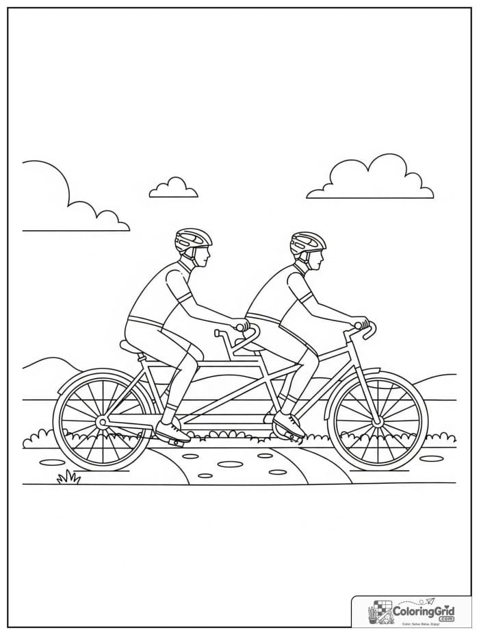 Tandem bicycle for two riders on a simple path.
