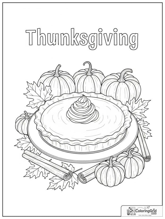 Thanksgiving pumpkin pie on a plate coloring page