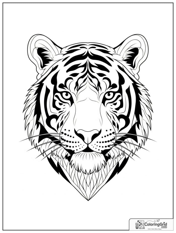Front-facing tiger face with bold stripes.