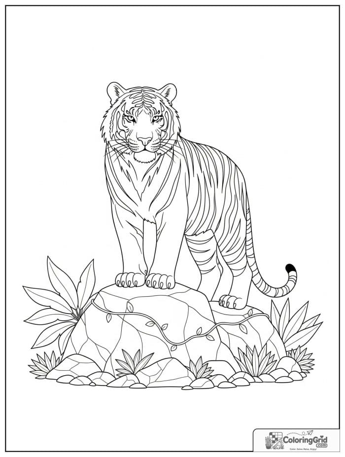 Proud tiger standing on a jungle rock.