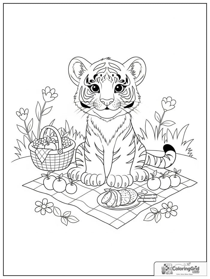 Cute tiger cub having a picnic.
