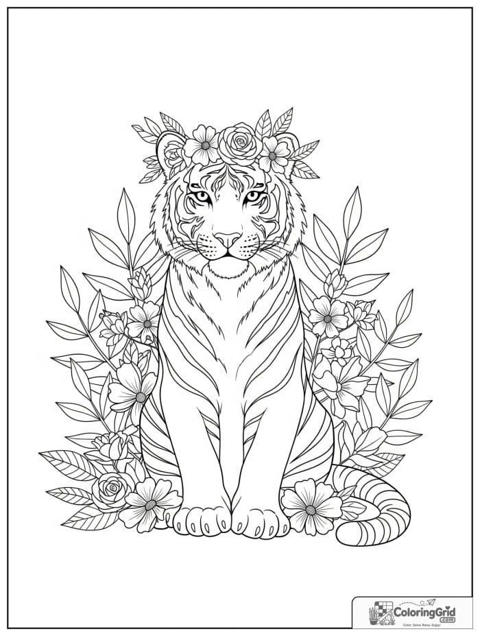 Sweet tiger wearing a flower crown.