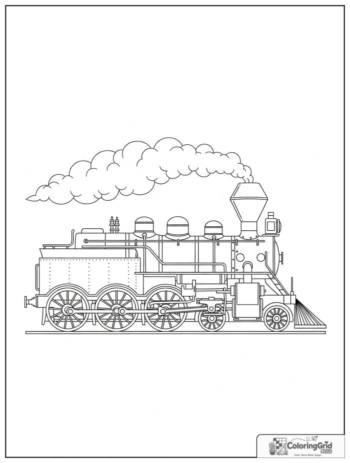 Classic steam locomotive in black and white line art.