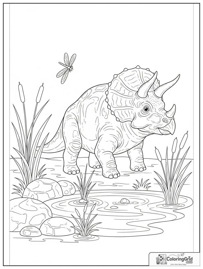 Triceratops by pond coloring sheet