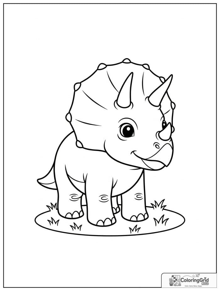 Baby triceratops in black and white line art.
