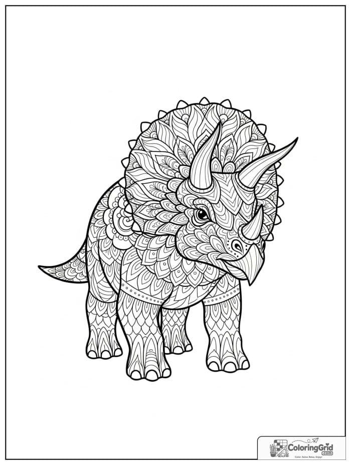 Triceratops mandala design coloring sheet