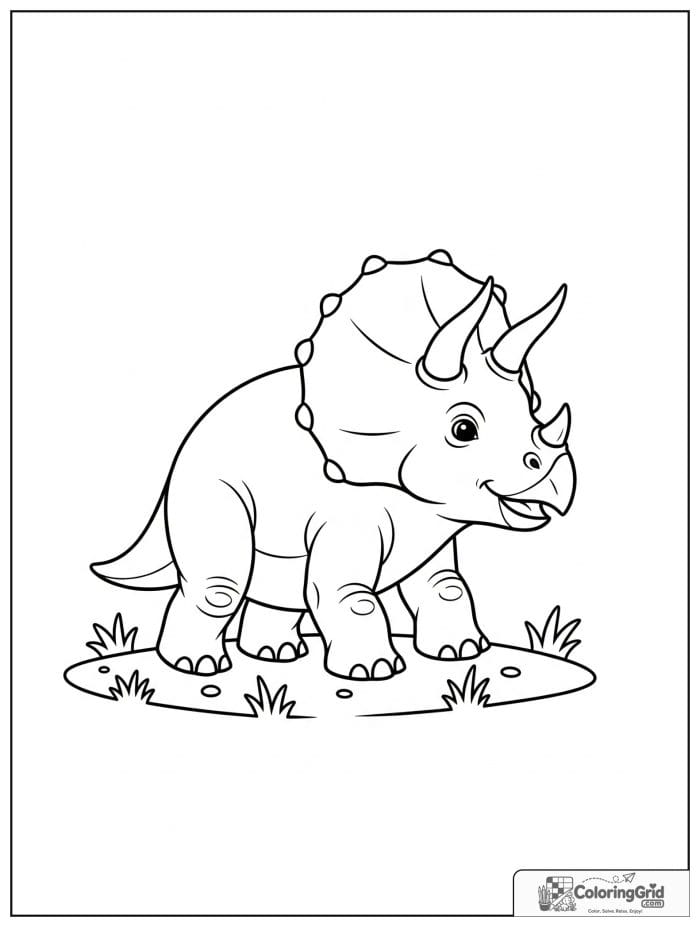 Triceratops walking on grass coloring sheet