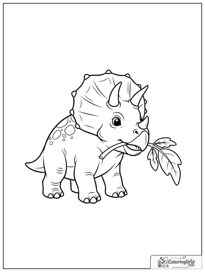 Triceratops with big leaf coloring sheet