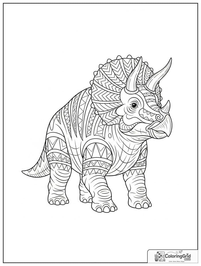 Triceratops with striped frill coloring sheet