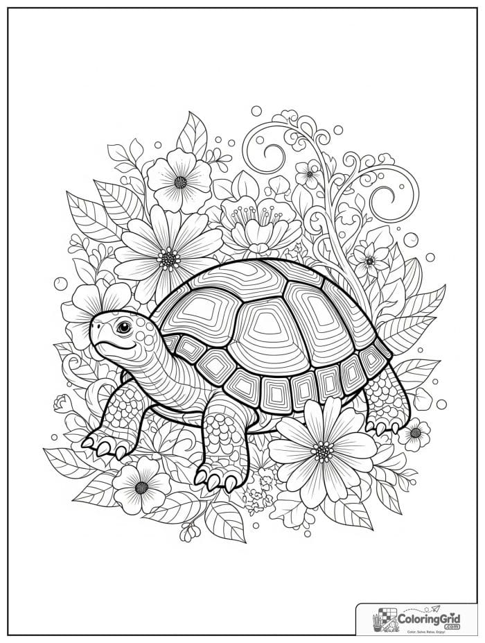 Turtle garden scene coloring sheet