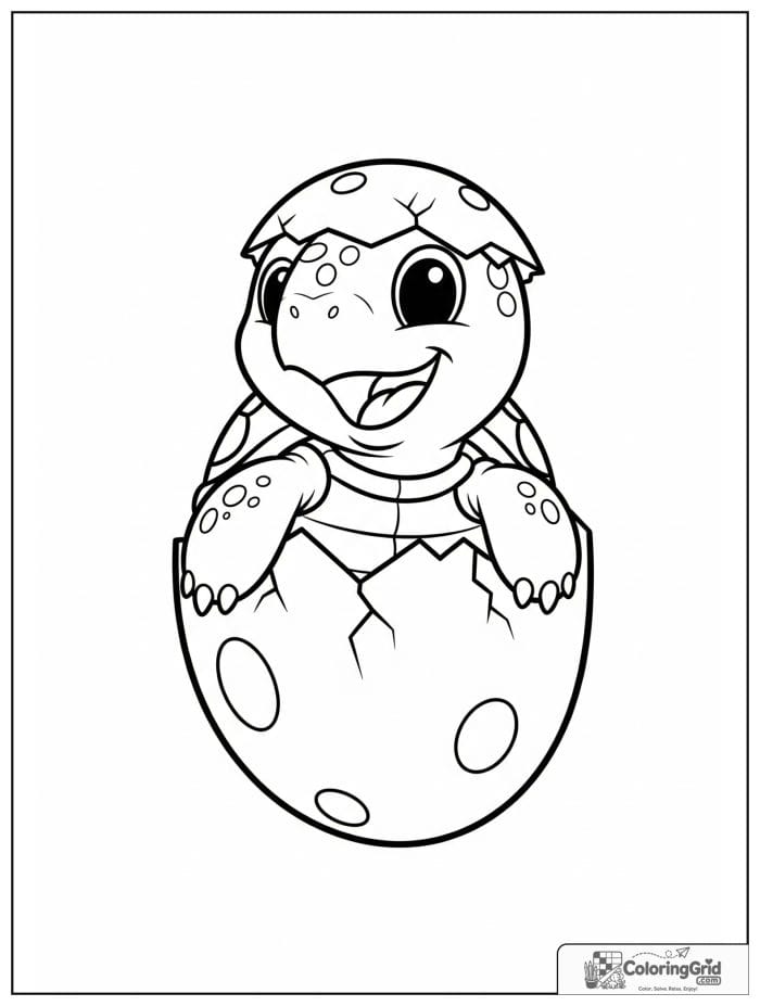 Baby turtle hatching from egg coloring sheet