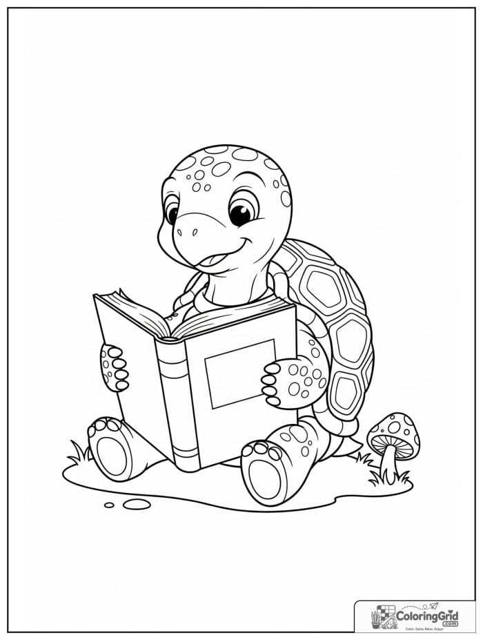 Turtle reading book coloring sheet