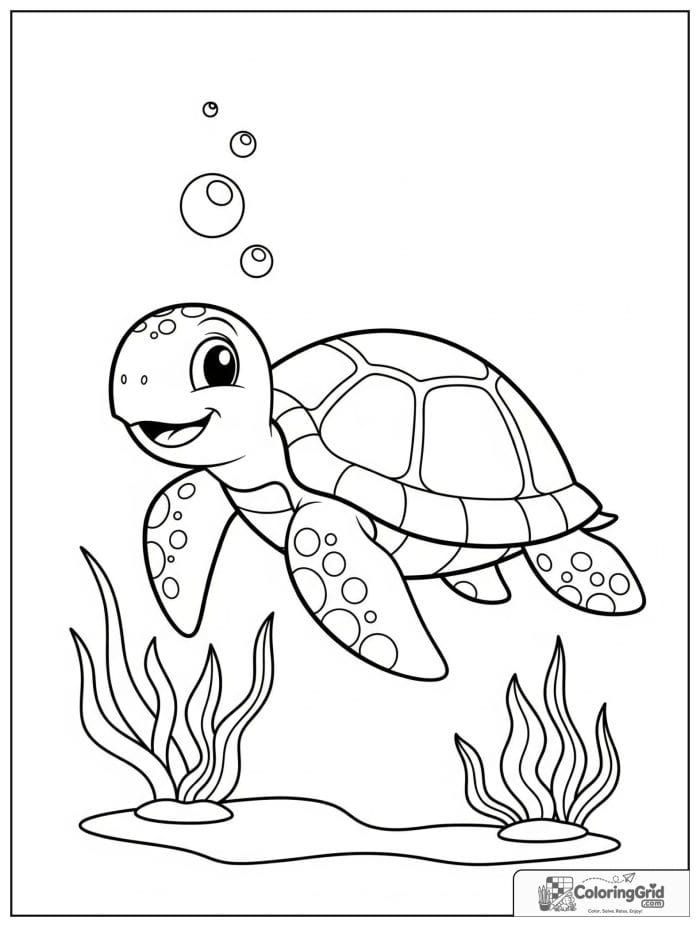 Turtle swimming underwater coloring sheet