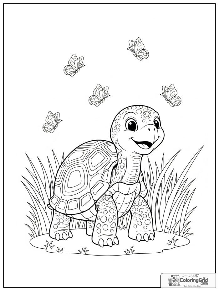 Turtle with butterflies coloring sheet