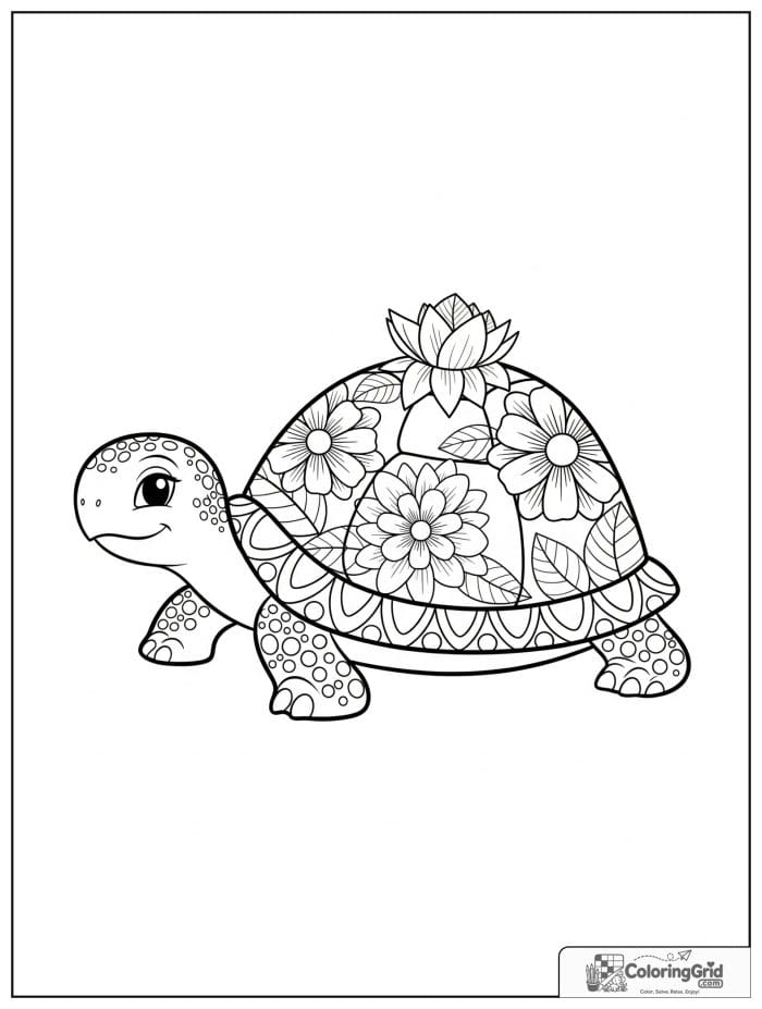 Turtle with flower shell coloring sheet