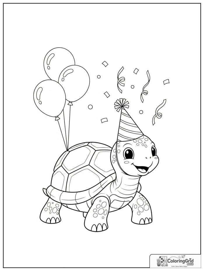 Turtle with party hat coloring sheet
