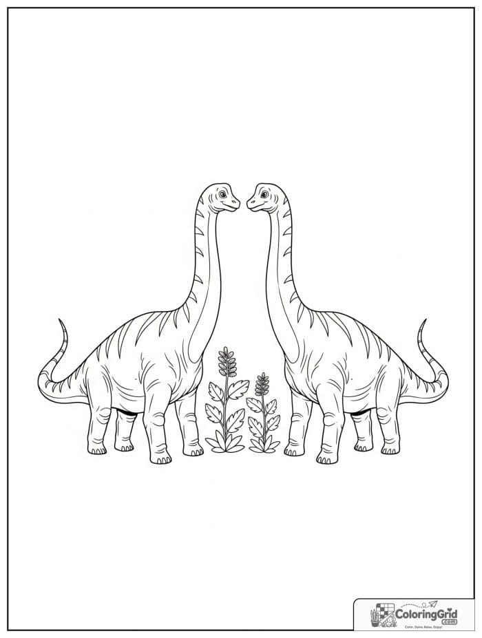 Two brachiosaurus facing each other coloring sheet