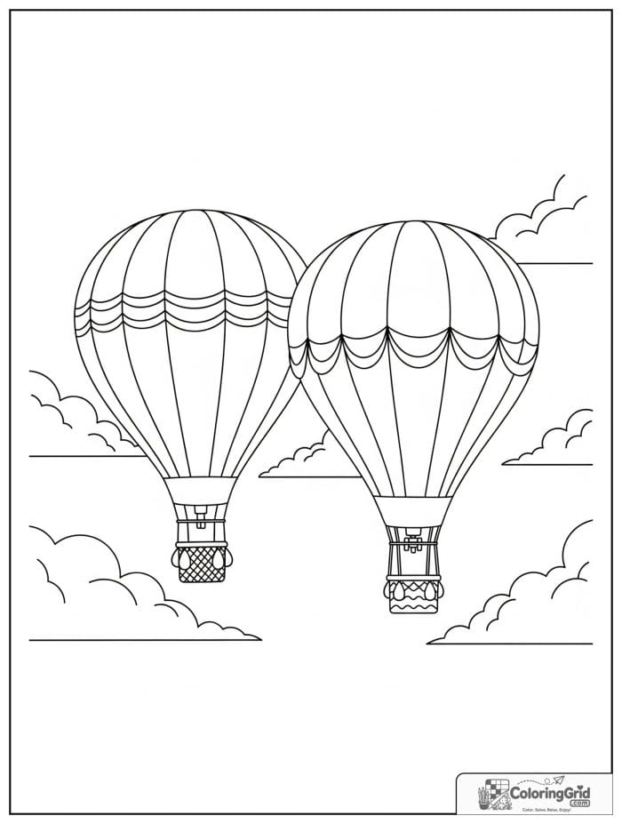Two hot air balloons in clouds coloring sheet