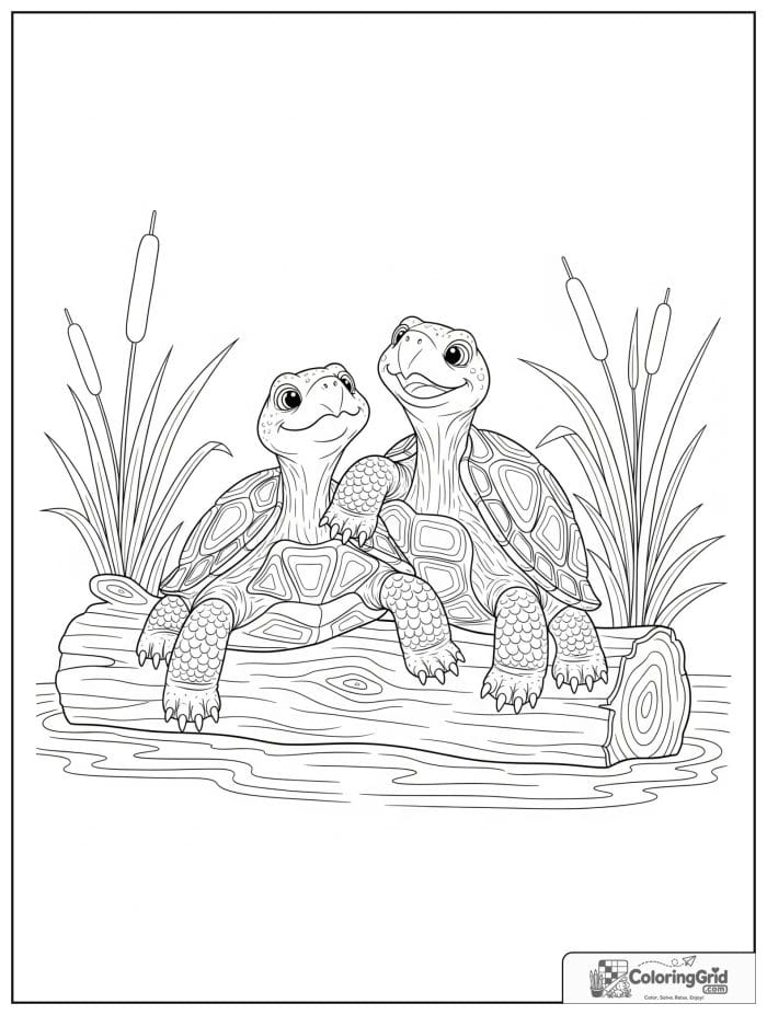 Two turtles on log coloring sheet