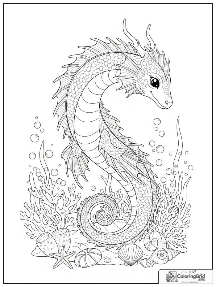 Sea dragon underwater coloring sheet