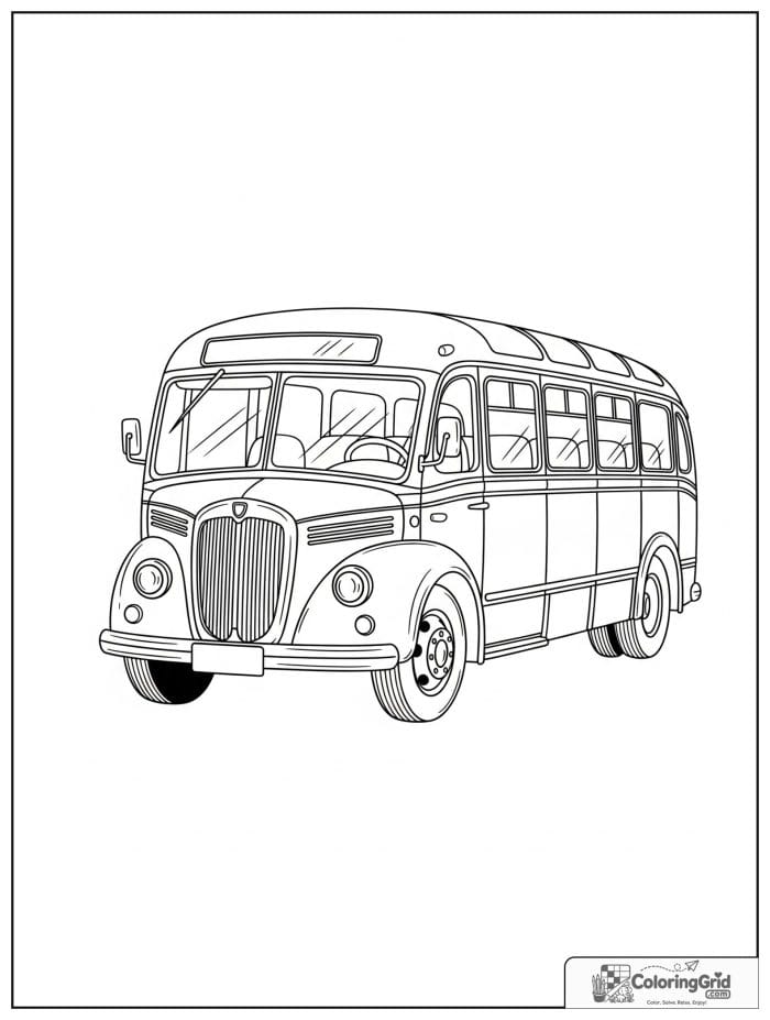 Vintage rounded bus line art for Bus Coloring Pages