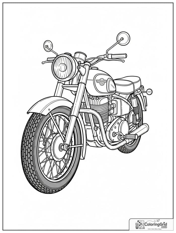 Vintage motorcycle with round headlight for Motorcycle Coloring Pages