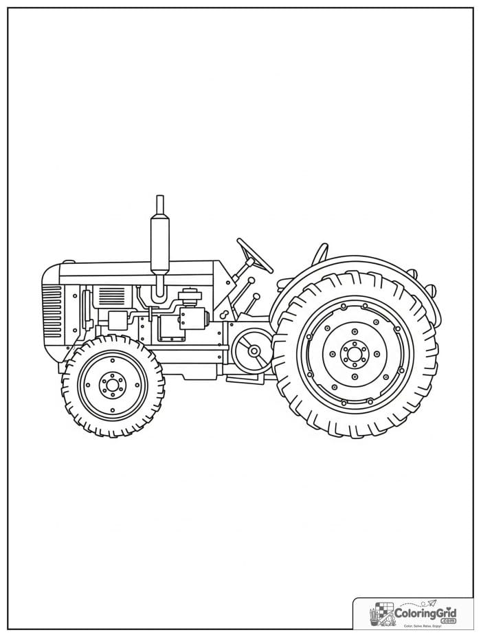 Vintage tractor side view with classic farm vehicle details.